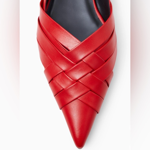 COS Crisscross Strap Premium Nappa Leather Pointed Flats Red EU40 US9 - Picture 4 of 17